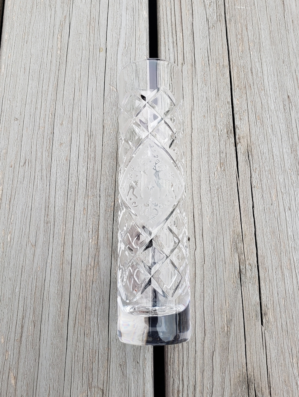 Glass Diamond Cut Deep Etched 8" Bud Vase